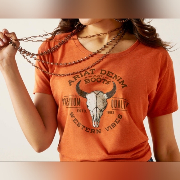 Ariat Tops - Ariat Women's Relaxed Fit Graphic Orange Tee Shirt Large
